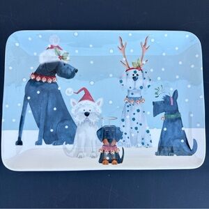 Pier 1 Imports Christmas Dogs In Snow Hats Plate Platter Serving Tray Rectangle